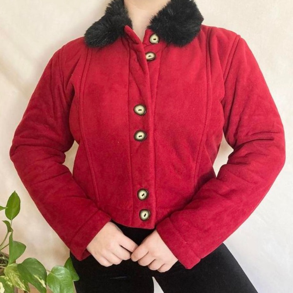 vintage 90s County Clothing Co. faux fur sherpa fleece lined cropped jacket • L
